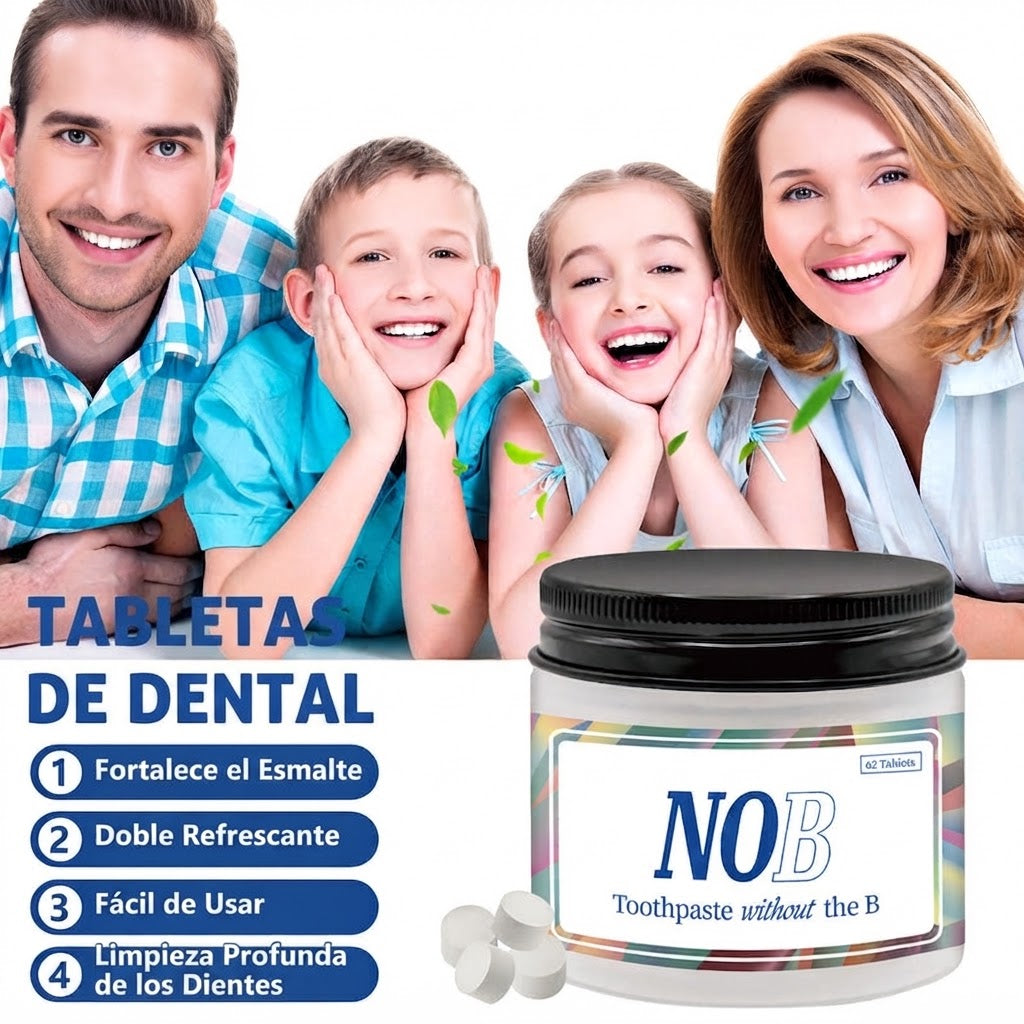 TABLETAS DE PASTA DENTAL NOB — SIN FLÚOR, CON HIDROXIAPATITA BLANQUEADORA